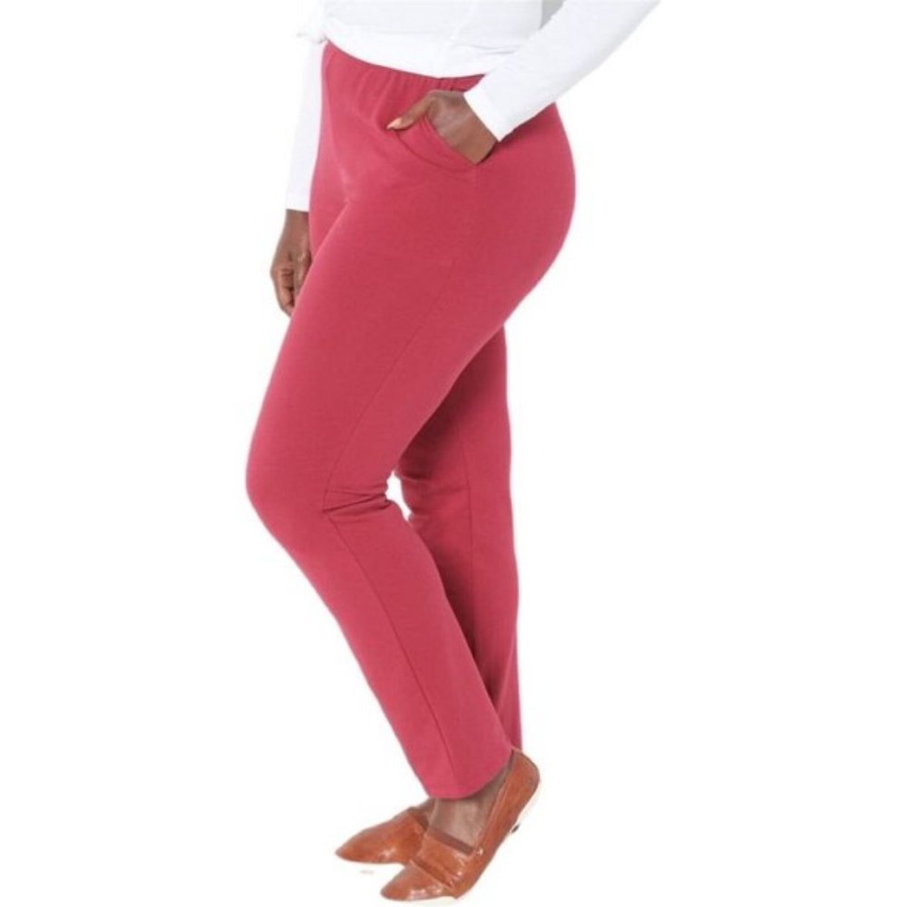 NWT DENIM & CO. ACTIVE FRENCH TERRY PULL-ON PANTS CRANBERRY XXS & XXS (TALL)
